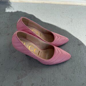 Matelassé leather mid-heel pumps